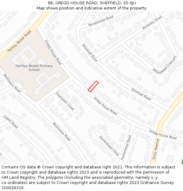 88, GREGG HOUSE ROAD, SHEFFIELD, S5 0JU: Location map and indicative extent of plot
