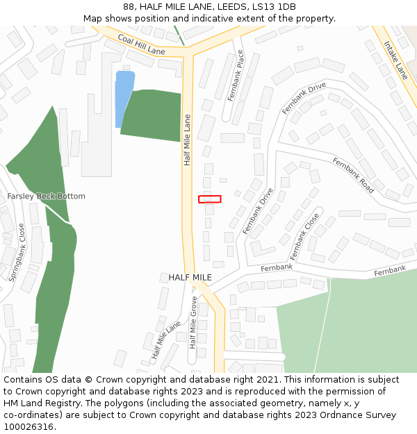 88, HALF MILE LANE, LEEDS, LS13 1DB: Location map and indicative extent of plot