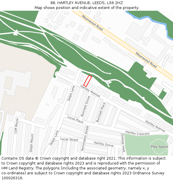 88, HARTLEY AVENUE, LEEDS, LS6 2HZ: Location map and indicative extent of plot