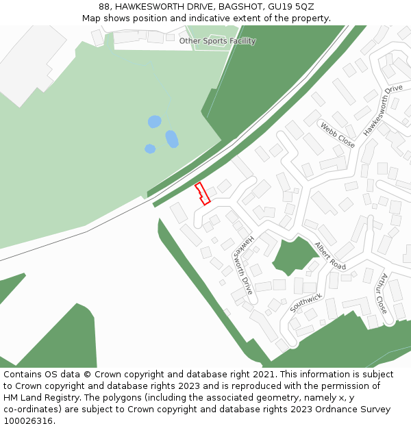 88, HAWKESWORTH DRIVE, BAGSHOT, GU19 5QZ: Location map and indicative extent of plot