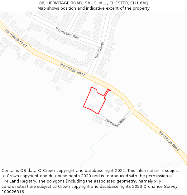 88, HERMITAGE ROAD, SAUGHALL, CHESTER, CH1 6AQ: Location map and indicative extent of plot