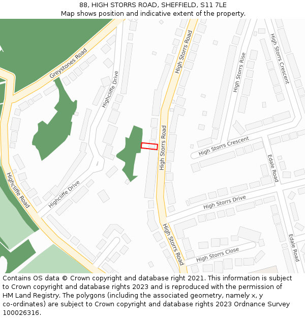 88, HIGH STORRS ROAD, SHEFFIELD, S11 7LE: Location map and indicative extent of plot