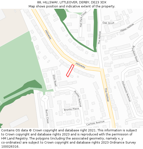88, HILLSWAY, LITTLEOVER, DERBY, DE23 3DX: Location map and indicative extent of plot