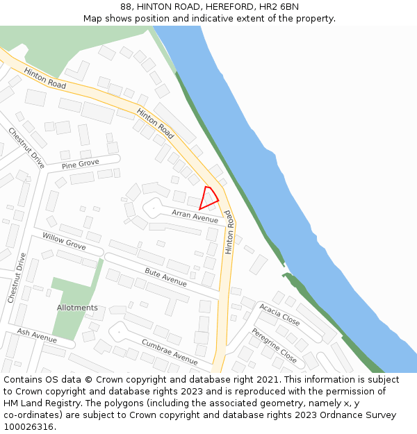 88, HINTON ROAD, HEREFORD, HR2 6BN: Location map and indicative extent of plot