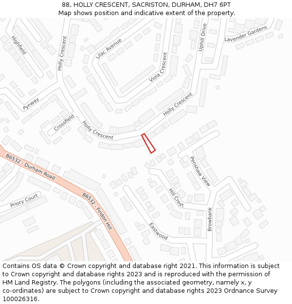 88, HOLLY CRESCENT, SACRISTON, DURHAM, DH7 6PT: Location map and indicative extent of plot