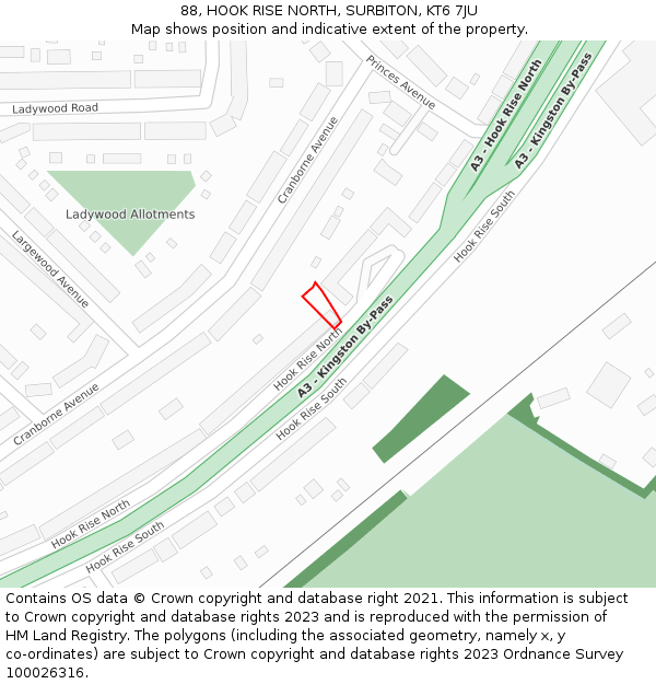 88, HOOK RISE NORTH, SURBITON, KT6 7JU: Location map and indicative extent of plot