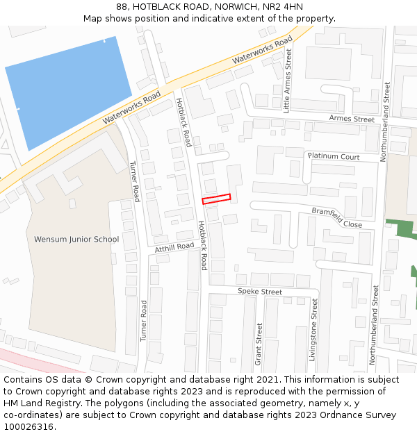 88, HOTBLACK ROAD, NORWICH, NR2 4HN: Location map and indicative extent of plot