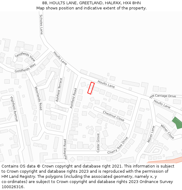 88, HOULTS LANE, GREETLAND, HALIFAX, HX4 8HN: Location map and indicative extent of plot