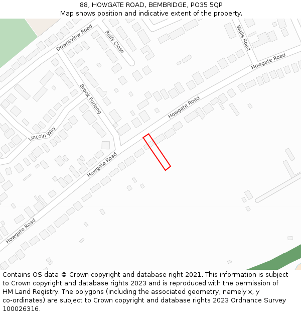 88, HOWGATE ROAD, BEMBRIDGE, PO35 5QP: Location map and indicative extent of plot