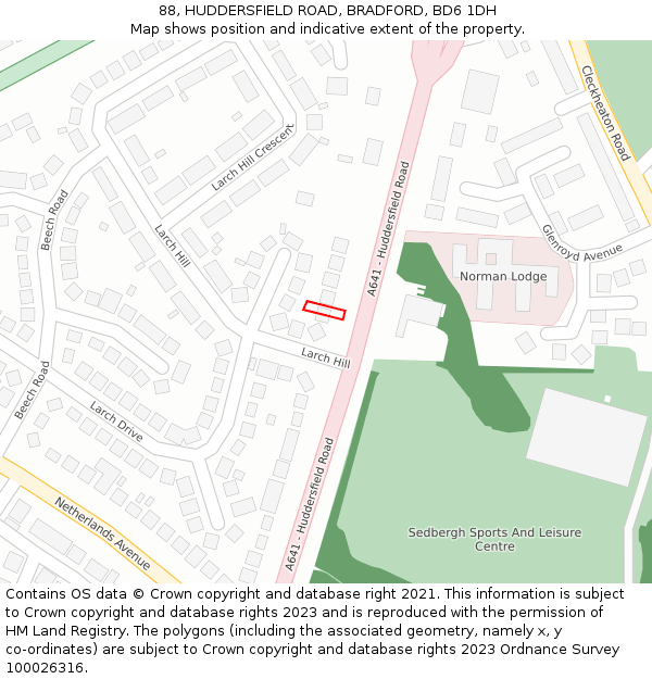 88, HUDDERSFIELD ROAD, BRADFORD, BD6 1DH: Location map and indicative extent of plot