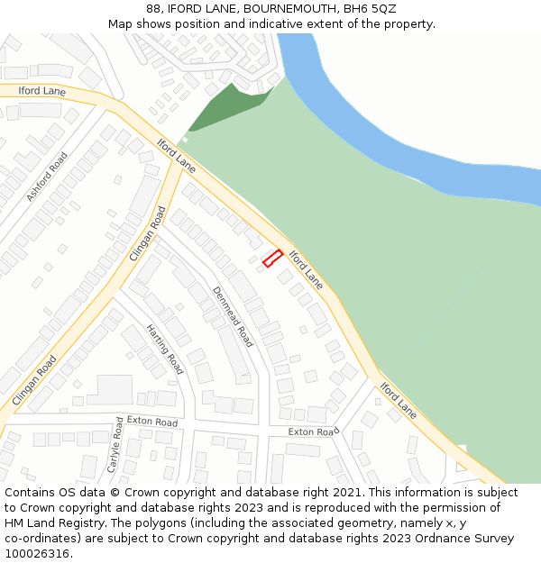 88, IFORD LANE, BOURNEMOUTH, BH6 5QZ: Location map and indicative extent of plot