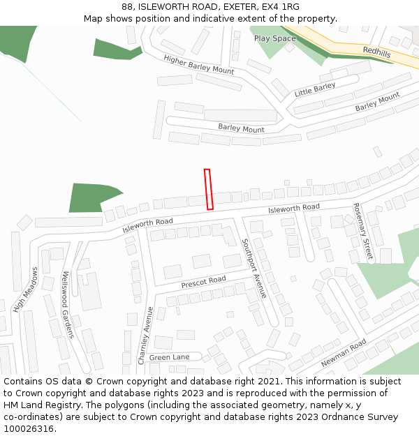 88, ISLEWORTH ROAD, EXETER, EX4 1RG: Location map and indicative extent of plot