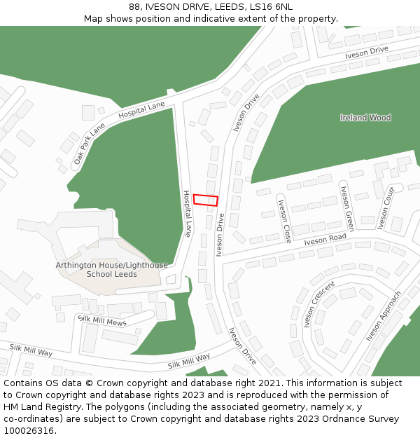 88, IVESON DRIVE, LEEDS, LS16 6NL: Location map and indicative extent of plot