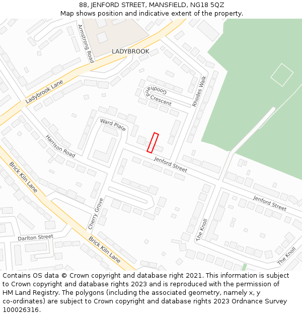 88, JENFORD STREET, MANSFIELD, NG18 5QZ: Location map and indicative extent of plot