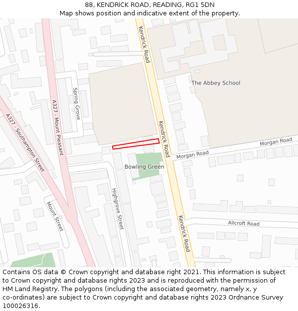 88, KENDRICK ROAD, READING, RG1 5DN: Location map and indicative extent of plot