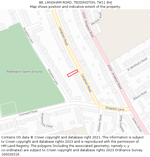 88, LANGHAM ROAD, TEDDINGTON, TW11 9HJ: Location map and indicative extent of plot