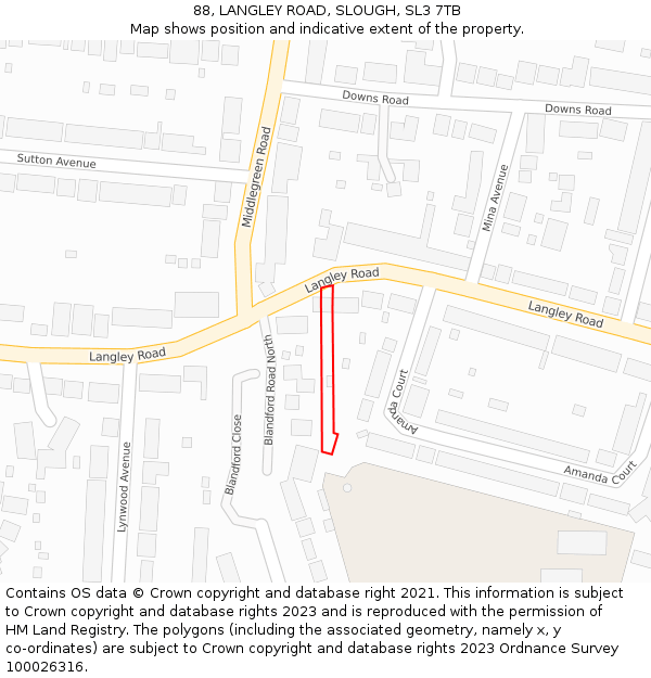 88, LANGLEY ROAD, SLOUGH, SL3 7TB: Location map and indicative extent of plot