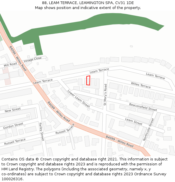 88, LEAM TERRACE, LEAMINGTON SPA, CV31 1DE: Location map and indicative extent of plot