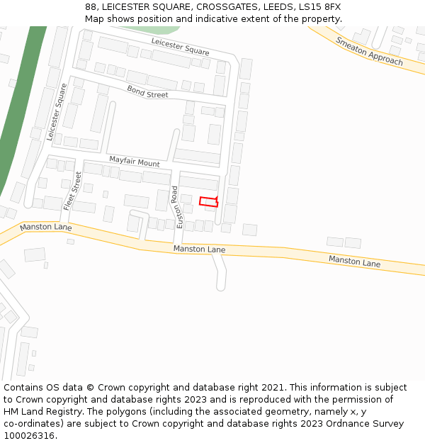 88, LEICESTER SQUARE, CROSSGATES, LEEDS, LS15 8FX: Location map and indicative extent of plot