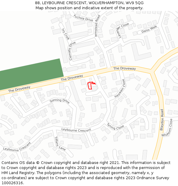 88, LEYBOURNE CRESCENT, WOLVERHAMPTON, WV9 5QG: Location map and indicative extent of plot