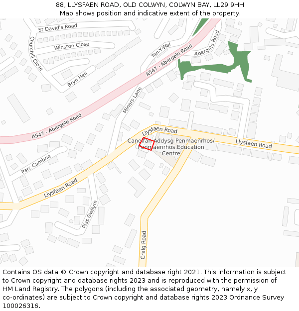 88, LLYSFAEN ROAD, OLD COLWYN, COLWYN BAY, LL29 9HH: Location map and indicative extent of plot