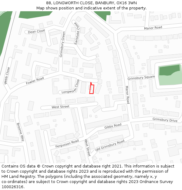 88, LONGWORTH CLOSE, BANBURY, OX16 3WN: Location map and indicative extent of plot