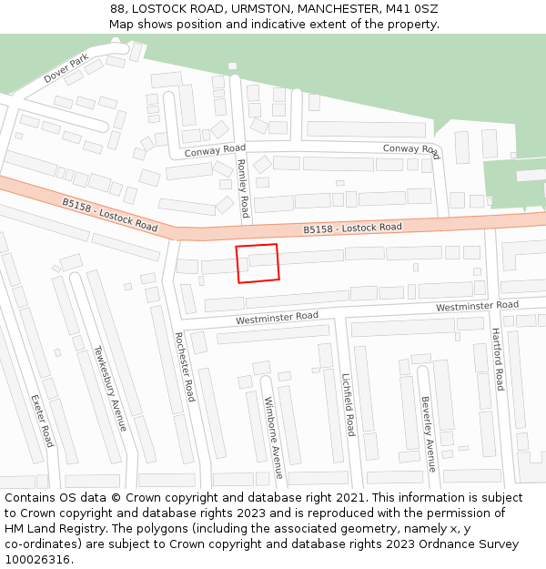 88, LOSTOCK ROAD, URMSTON, MANCHESTER, M41 0SZ: Location map and indicative extent of plot