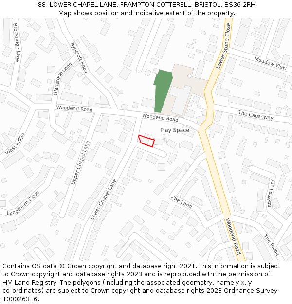 88, LOWER CHAPEL LANE, FRAMPTON COTTERELL, BRISTOL, BS36 2RH: Location map and indicative extent of plot