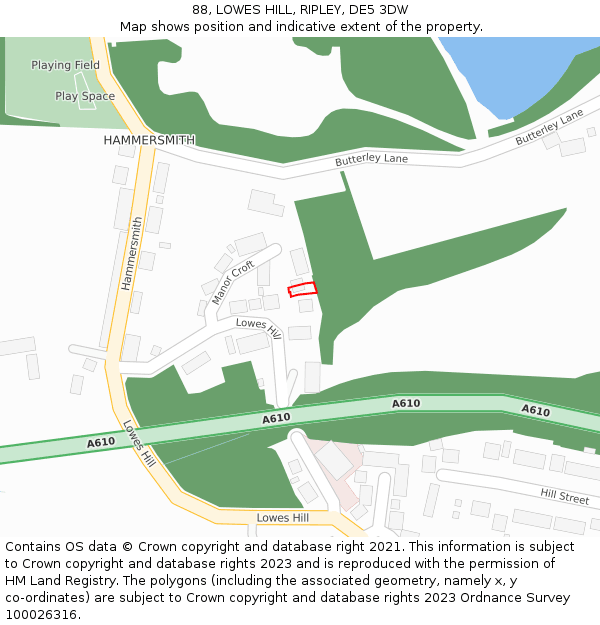 88, LOWES HILL, RIPLEY, DE5 3DW: Location map and indicative extent of plot