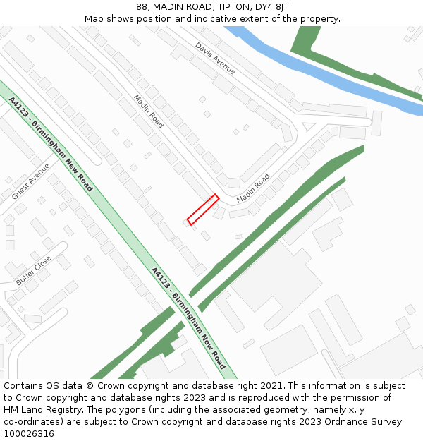 88, MADIN ROAD, TIPTON, DY4 8JT: Location map and indicative extent of plot