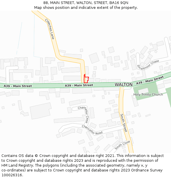 88, MAIN STREET, WALTON, STREET, BA16 9QN: Location map and indicative extent of plot