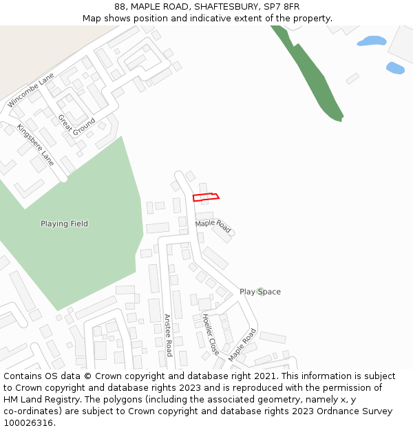 88, MAPLE ROAD, SHAFTESBURY, SP7 8FR: Location map and indicative extent of plot