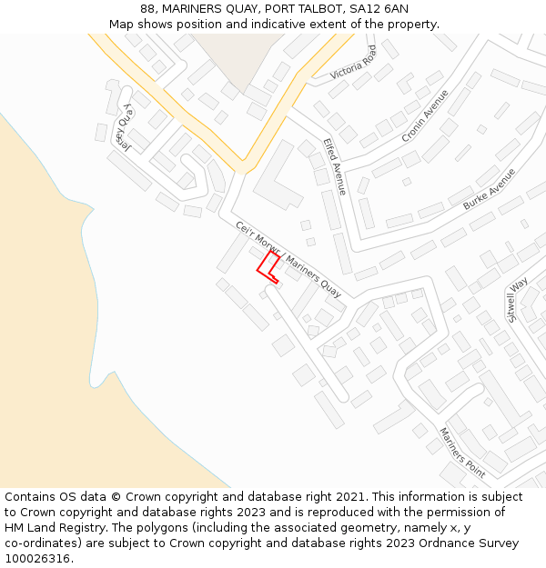 88, MARINERS QUAY, PORT TALBOT, SA12 6AN: Location map and indicative extent of plot