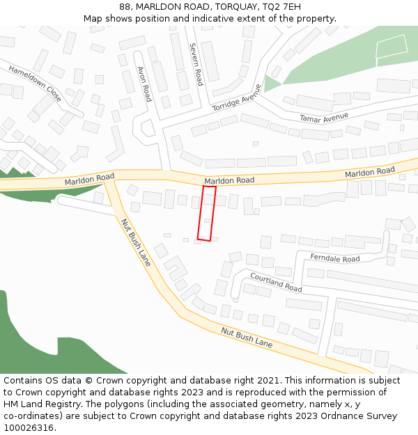 88, MARLDON ROAD, TORQUAY, TQ2 7EH: Location map and indicative extent of plot