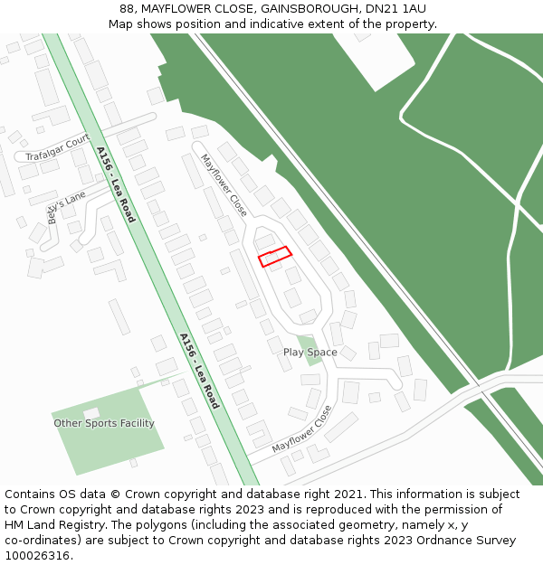88, MAYFLOWER CLOSE, GAINSBOROUGH, DN21 1AU: Location map and indicative extent of plot