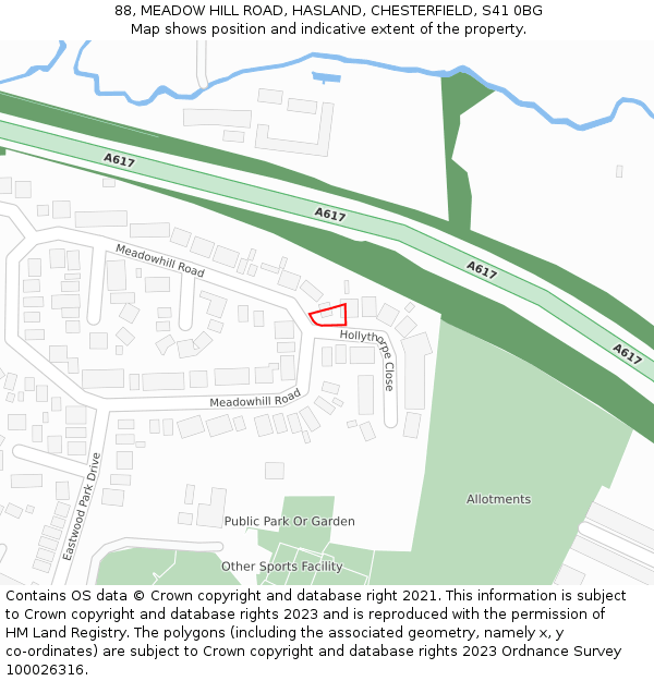88, MEADOW HILL ROAD, HASLAND, CHESTERFIELD, S41 0BG: Location map and indicative extent of plot