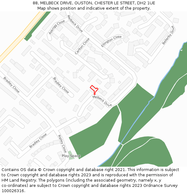 88, MELBECK DRIVE, OUSTON, CHESTER LE STREET, DH2 1UE: Location map and indicative extent of plot