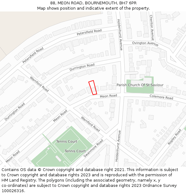 88, MEON ROAD, BOURNEMOUTH, BH7 6PR: Location map and indicative extent of plot