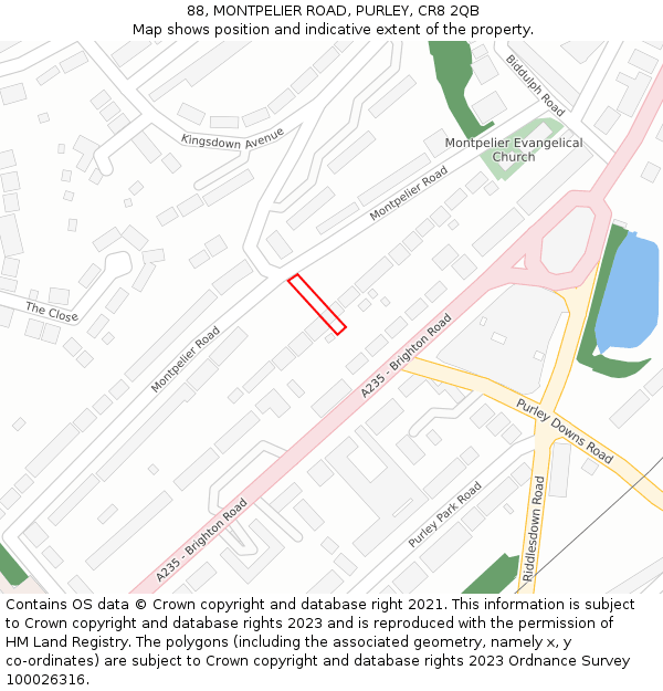 88, MONTPELIER ROAD, PURLEY, CR8 2QB: Location map and indicative extent of plot