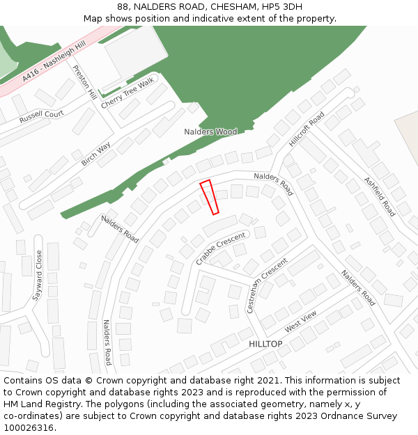 88, NALDERS ROAD, CHESHAM, HP5 3DH: Location map and indicative extent of plot