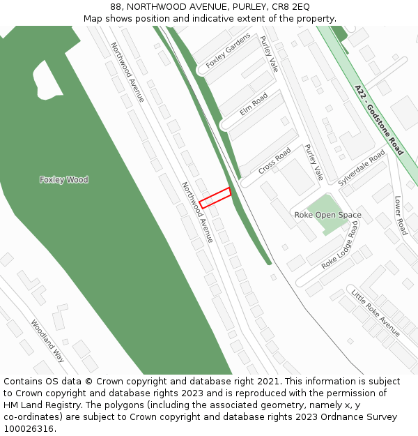 88, NORTHWOOD AVENUE, PURLEY, CR8 2EQ: Location map and indicative extent of plot