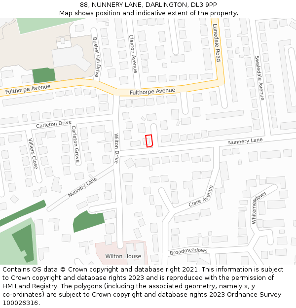 88, NUNNERY LANE, DARLINGTON, DL3 9PP: Location map and indicative extent of plot