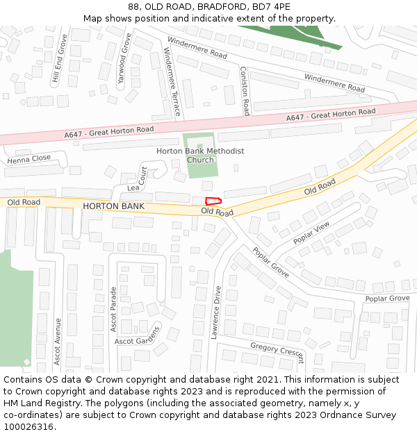88, OLD ROAD, BRADFORD, BD7 4PE: Location map and indicative extent of plot