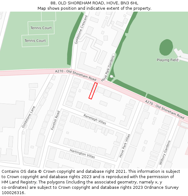 88, OLD SHOREHAM ROAD, HOVE, BN3 6HL: Location map and indicative extent of plot