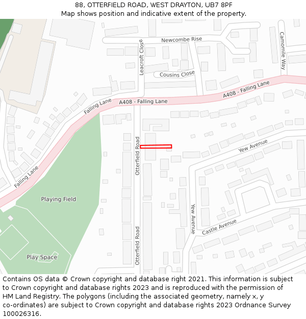 88, OTTERFIELD ROAD, WEST DRAYTON, UB7 8PF: Location map and indicative extent of plot