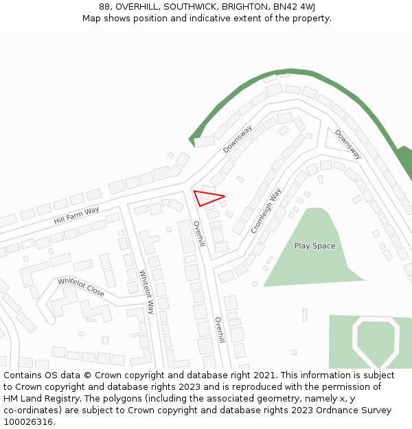 88, OVERHILL, SOUTHWICK, BRIGHTON, BN42 4WJ: Location map and indicative extent of plot