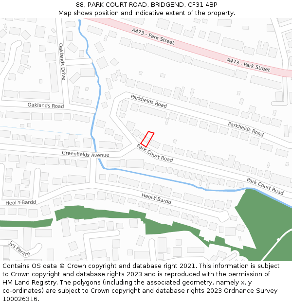 88, PARK COURT ROAD, BRIDGEND, CF31 4BP: Location map and indicative extent of plot
