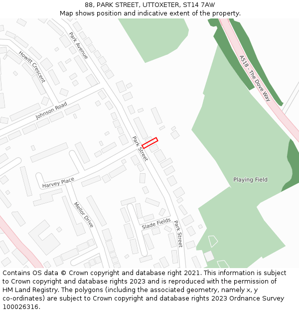 88, PARK STREET, UTTOXETER, ST14 7AW: Location map and indicative extent of plot