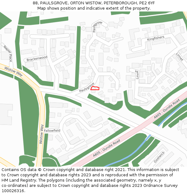 88, PAULSGROVE, ORTON WISTOW, PETERBOROUGH, PE2 6YF: Location map and indicative extent of plot