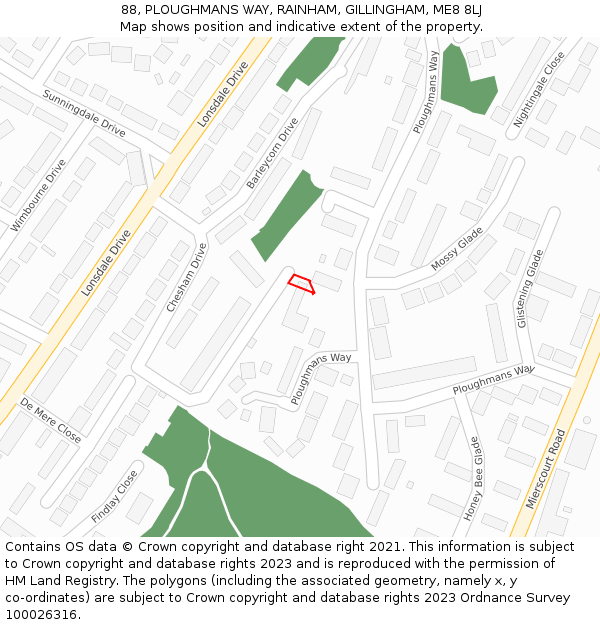88, PLOUGHMANS WAY, RAINHAM, GILLINGHAM, ME8 8LJ: Location map and indicative extent of plot